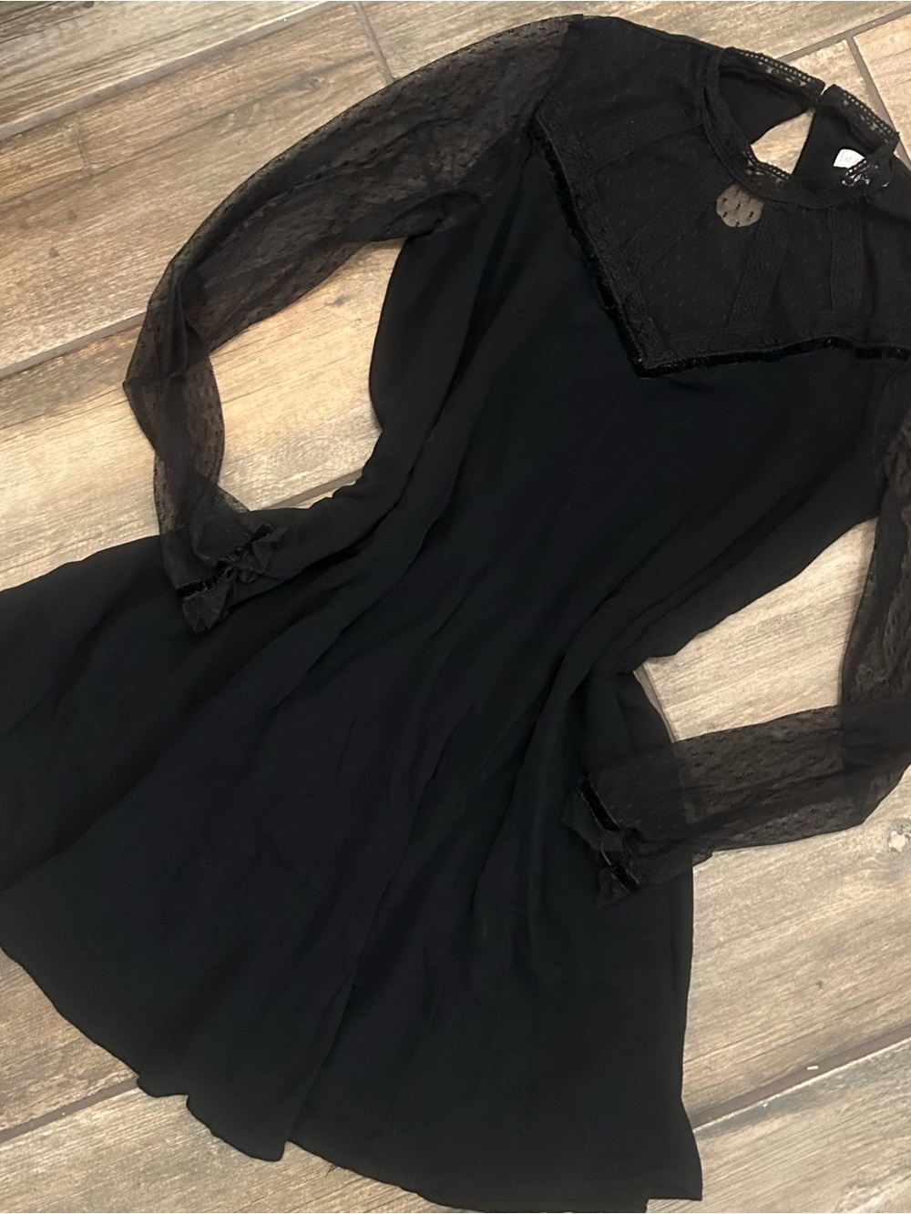 Xhilaration Black Long Sleeve Lace Yoke Dress